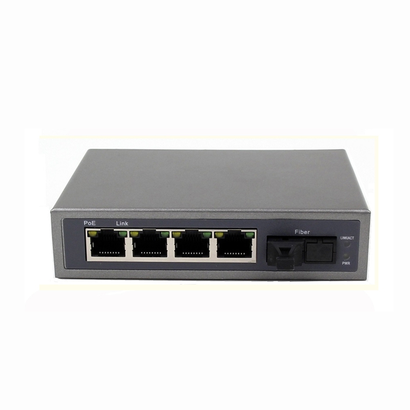 TV401F--4 port PoE switch with 1 fiber uplink port