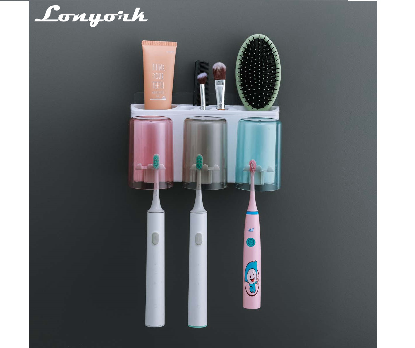 Lonyork Wall Mount Toothbrush Holder With 3 Cups