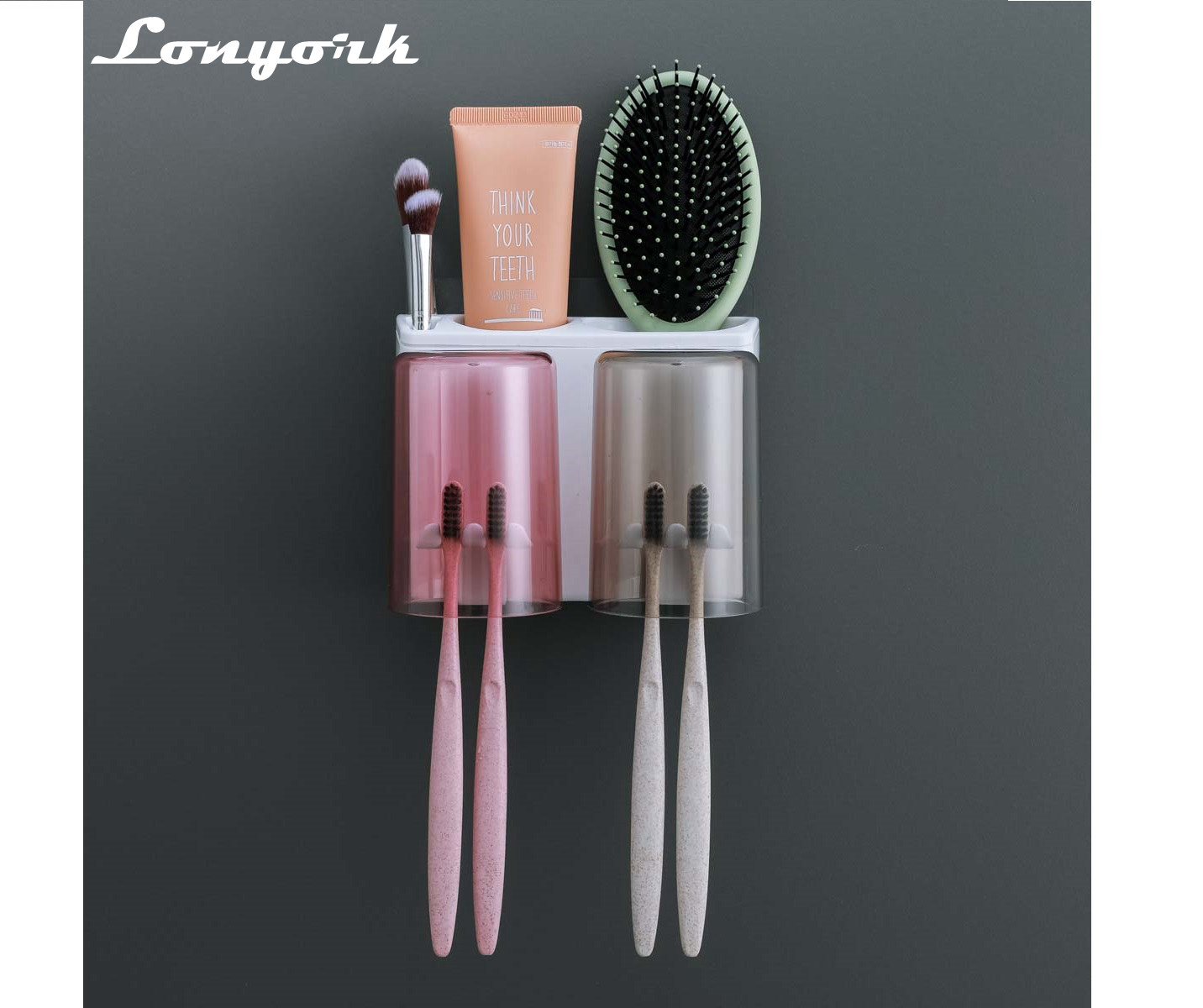 Lonyork Wall Mount Toothbrush Holder With 2 Cups